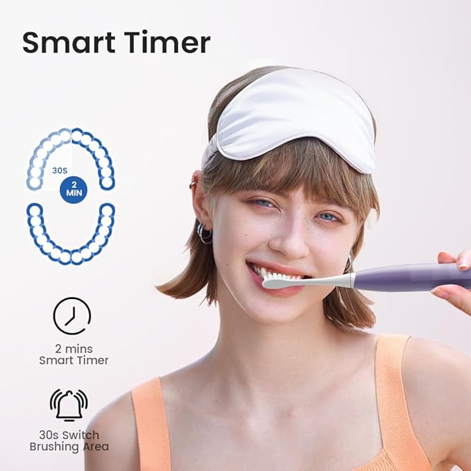 Oclean Electric Toothbrush for Adults, 150 Days Battery Life Electric Toothbrush, USB Rechargeable Sonic Travel Toothbrush with 6 Brush Heads & Travel Case, 5 Modes and Smart Timer, Purple