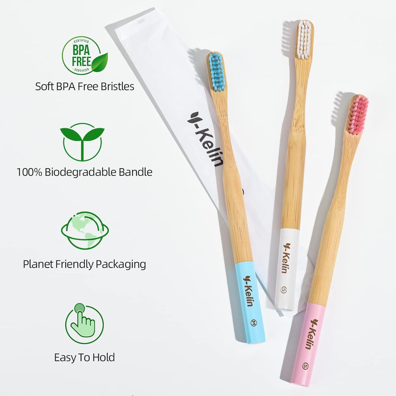 Y-Kelin Bamboo V-Shaped Orthodontic Toothbrush, 3pcs, White