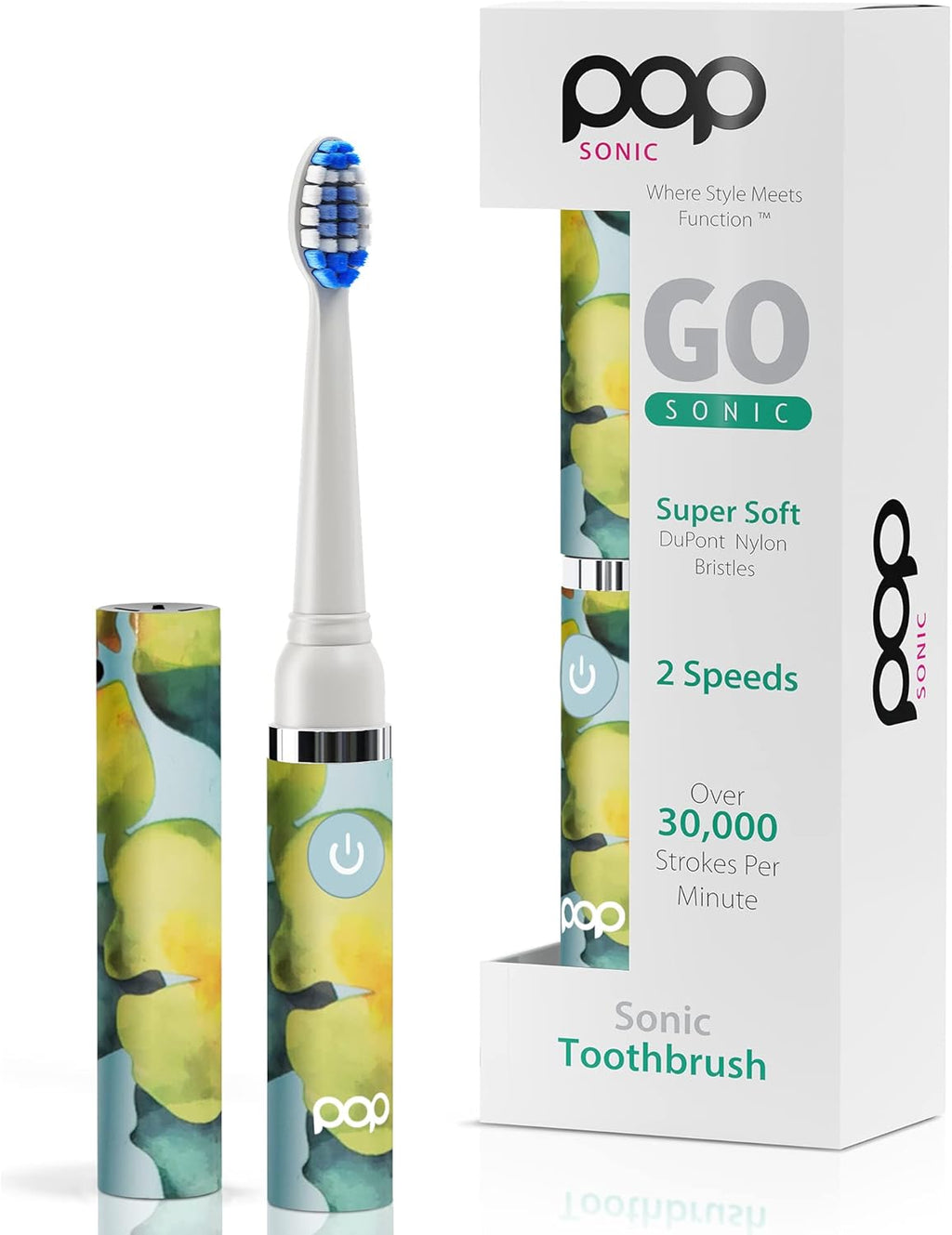 Pop Sonic Electric Toothbrush (Blue Watercolor) - Travel Toothbrushes w/AAA Battery | Kids Electric Toothbrushes with 2 Speed & 15,000-30,000 Strokes/Minute, Dupont Nylon Bristles