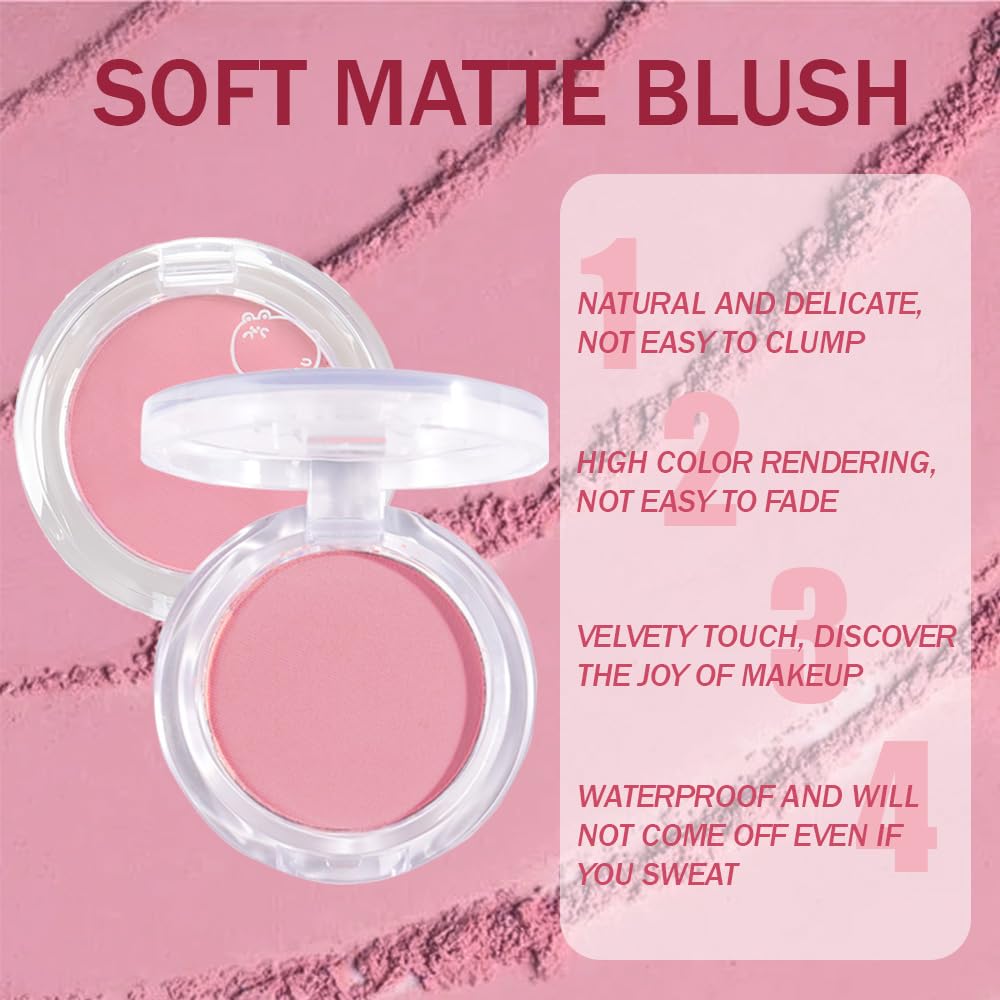 Matte Powder Blush for Cheeks – Long Lasting Natural Face Blusher Makeup, Lightweight Blendable Cheek Color for Women, Vegan & Cruelty-Free – #08 Light Rose Pink