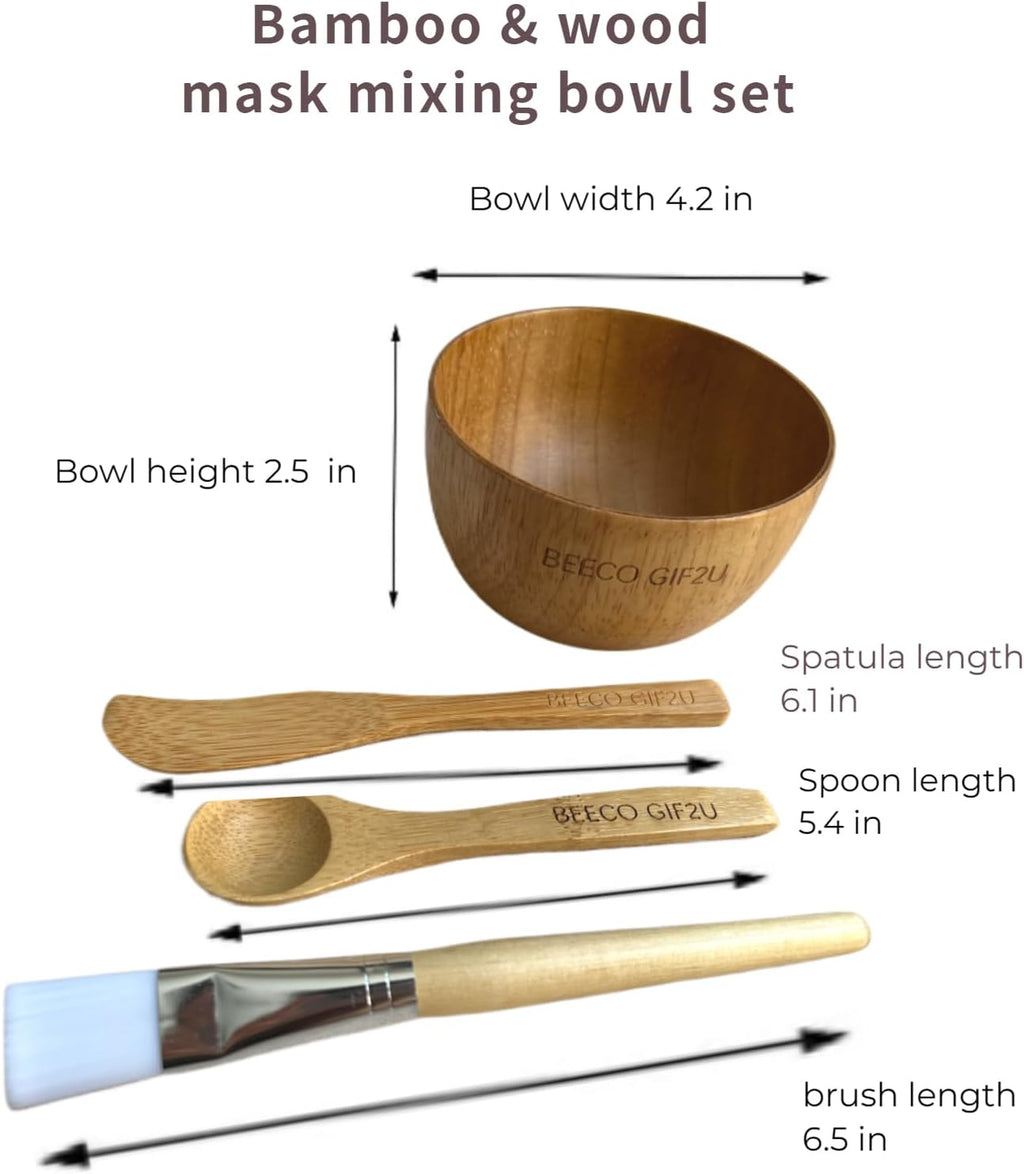 Face Mask Mixing Bowl Set Bamboo,4 Pack Diy Facial Tools For Skin Care,Facemask Mixing Tool Kit With Facial Mask Bowl,Spatula,Spoon,Brush Applicator,Facial Esthetician Supplies