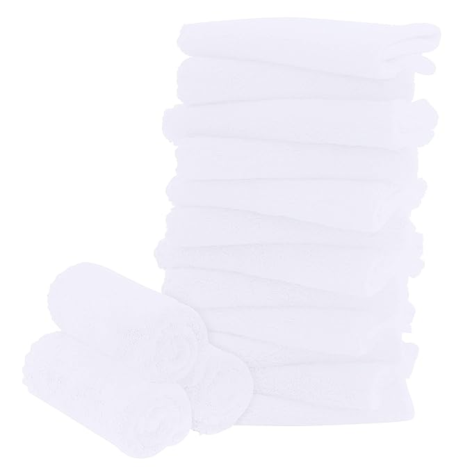 16 Pack Baby Washcloths - 10x10 Inch, Microfiber baby towel - Absorbent and Soft baby Wash Clothes for Newborns, Infants and Toddlers - Quick Dry for baby boys and girls face towel - White