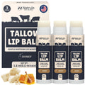 Beef Tallow Lip Balm – Natural Tallow Beeswax Chapstick – Hydrating Moisturizer Grass Fed Bison Tallow Balm Lip Care – Soothes Chapped Dry Lips, Sensitive Skin – Long Lasting Vitamin Rich USA-Made 3Pk