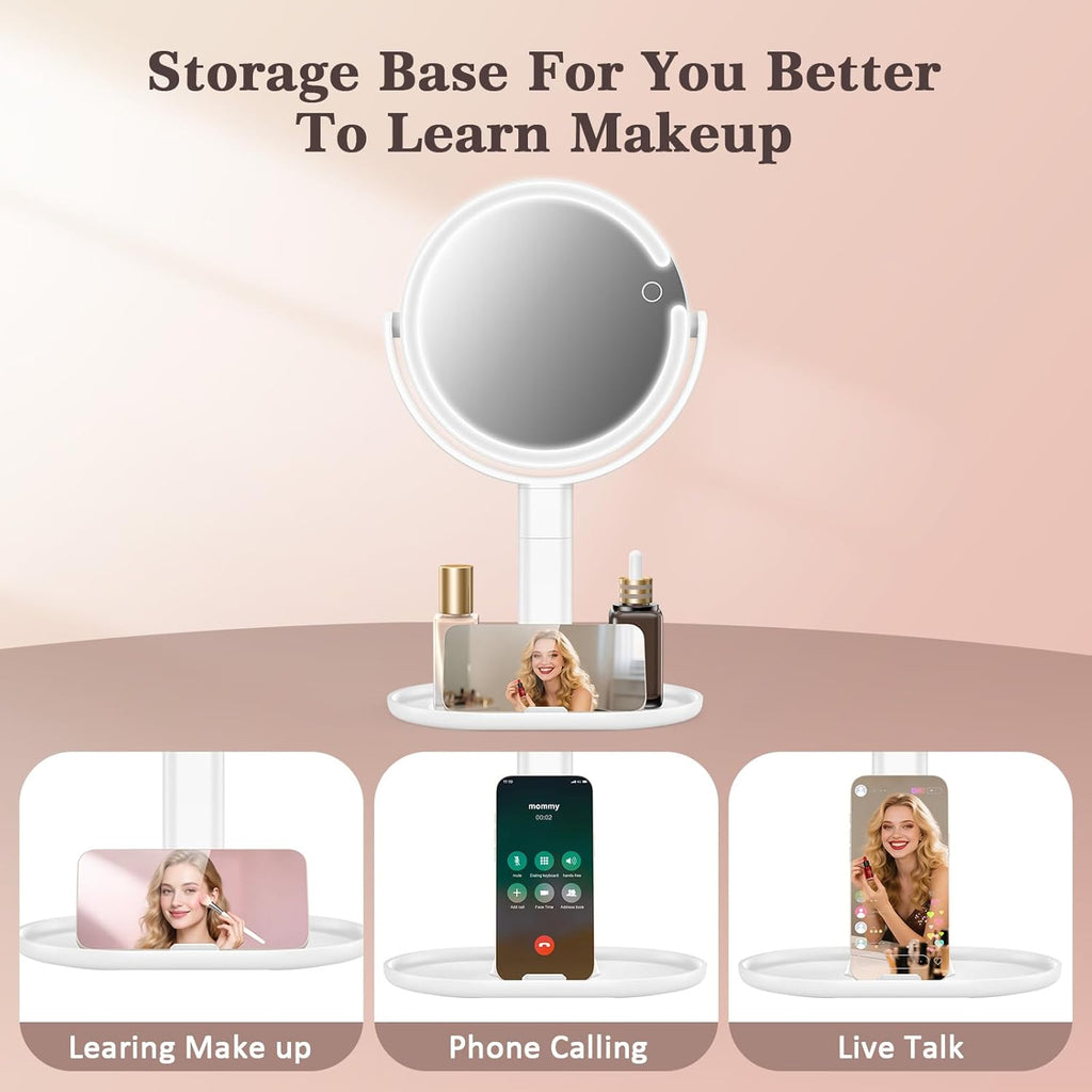 15X/1X Makeup Mirror with Lights, 4000mAh Vanity Mirror with 3 Lighting and Adjustable Brightness, 2-Sided Height Adjustable Lighted Magnifying Mirror, Make Up Mirror Gifts for Elder Women