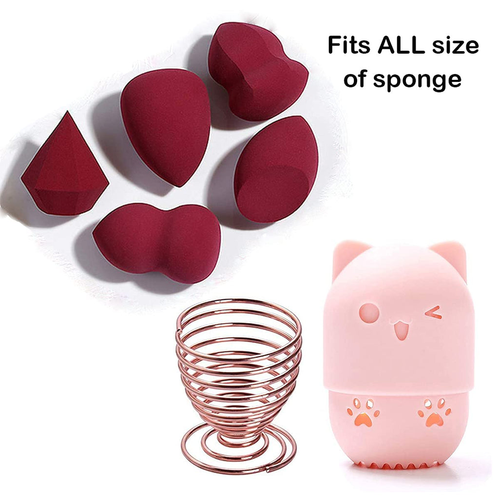 Makeup Sponge Holder, Beauty Sponge Holder + Makeup Blender Travel Case Beauty Sponge Blender Drying Stand & Storage Containers - Pink + Gold