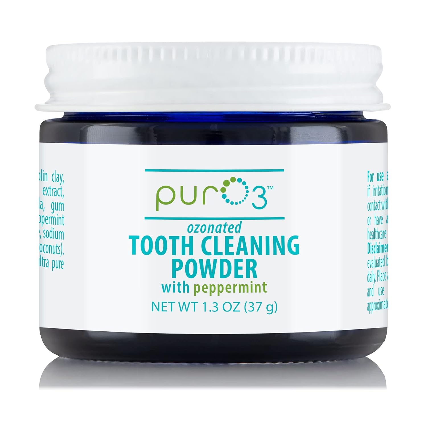 PurO3 Ozonated Toothpaste Powder – Fluoride Free Organic Remineralizing Tooth & Gum Cleaning – Natural Teeth Whitening & Plaque Remover – Ozone Infused Coconut Oil Dental Care with Peppermint, 37g