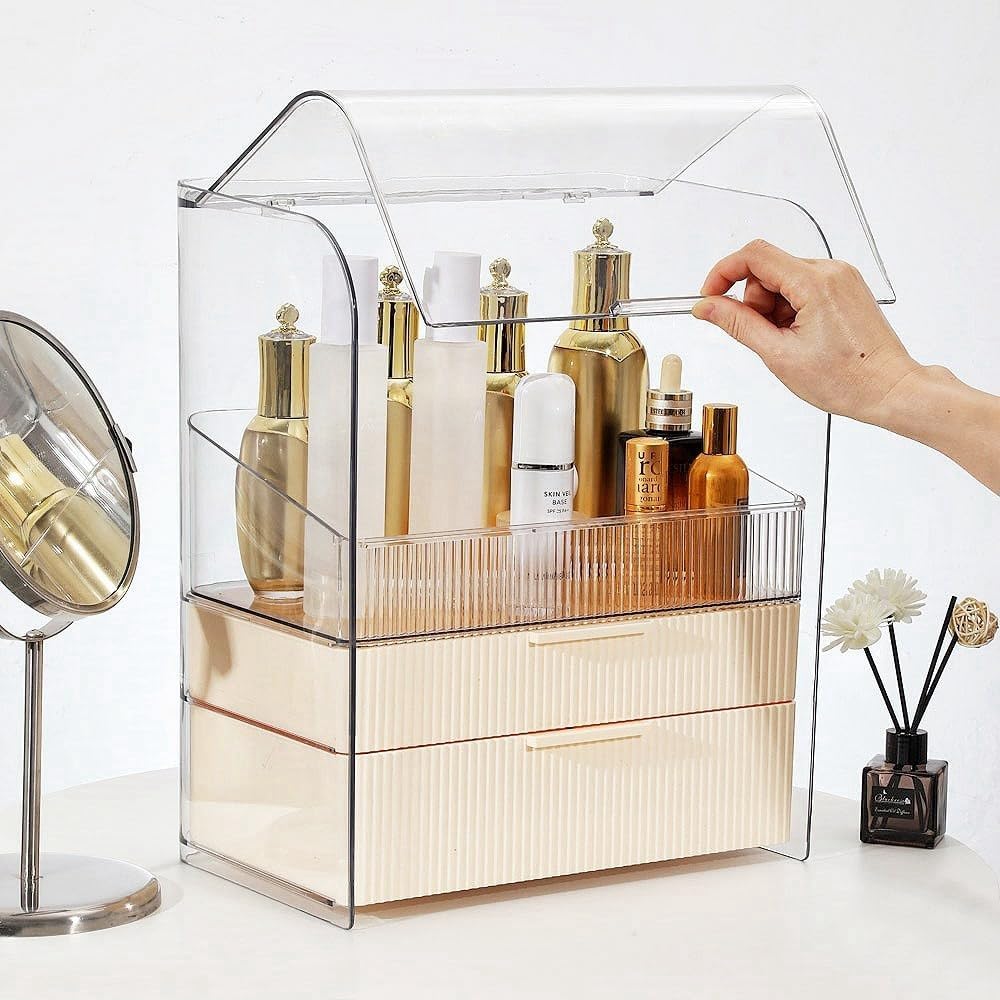 Makeup Storage Organizer Box Large Cosmetic Display Cases Dustproof and Waterproof Cosmetic Organizer Countertop Skincare Organizer
