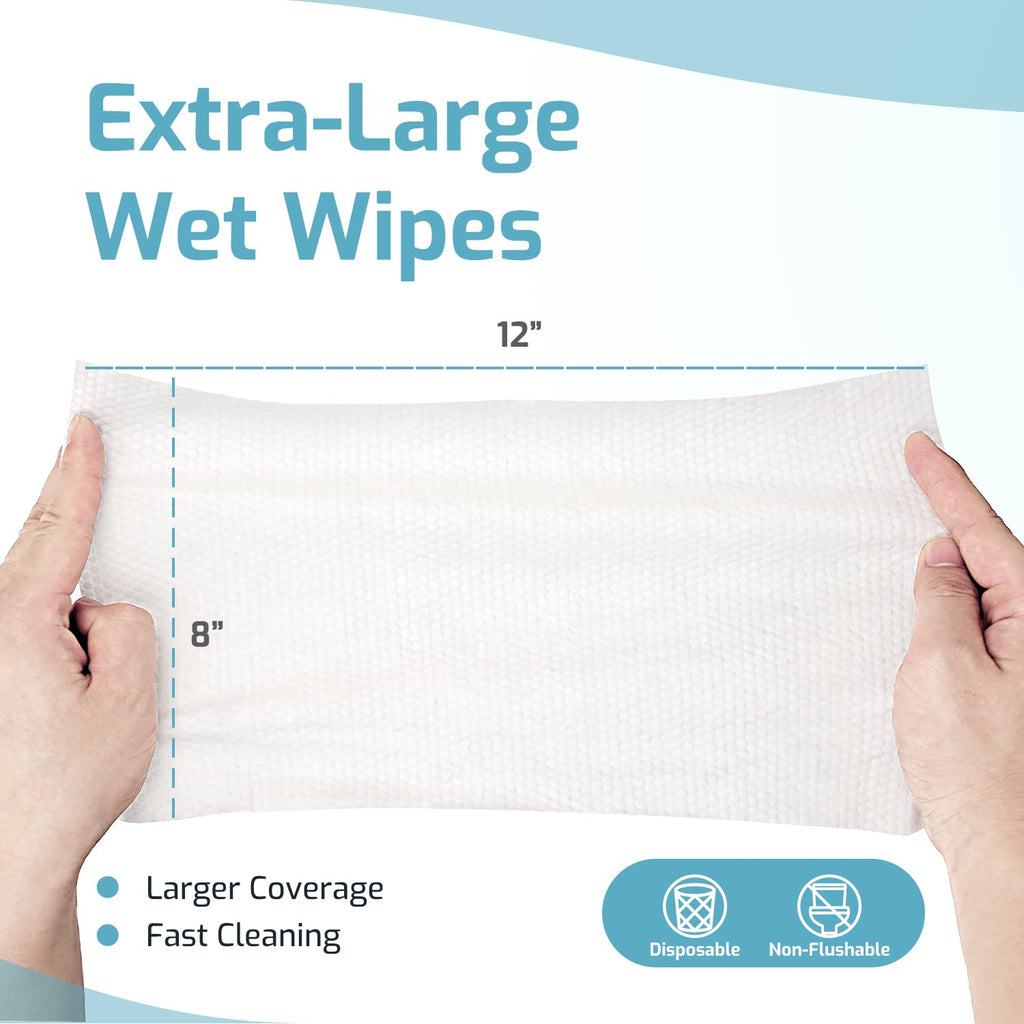 SUNKISS Trustplus Wet Wipes for Adult No Rinse, Extra Large 8”x12” Body Cleaning Washcloths for Elderly Incontinence & Cleansing, Fresh Scented, 50 Count