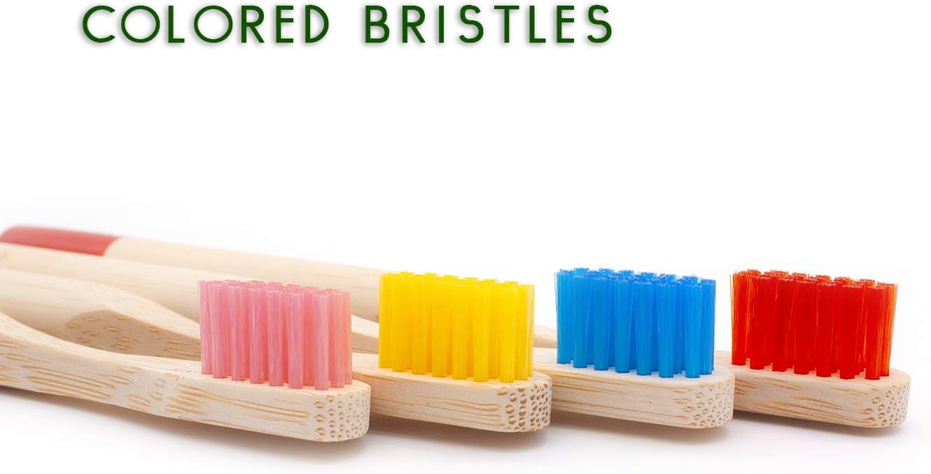 Virgin Forest Kids Bamboo Toothbrushes, Child Size Soft BPA Free Colored Safe Bristles (4 Pack)