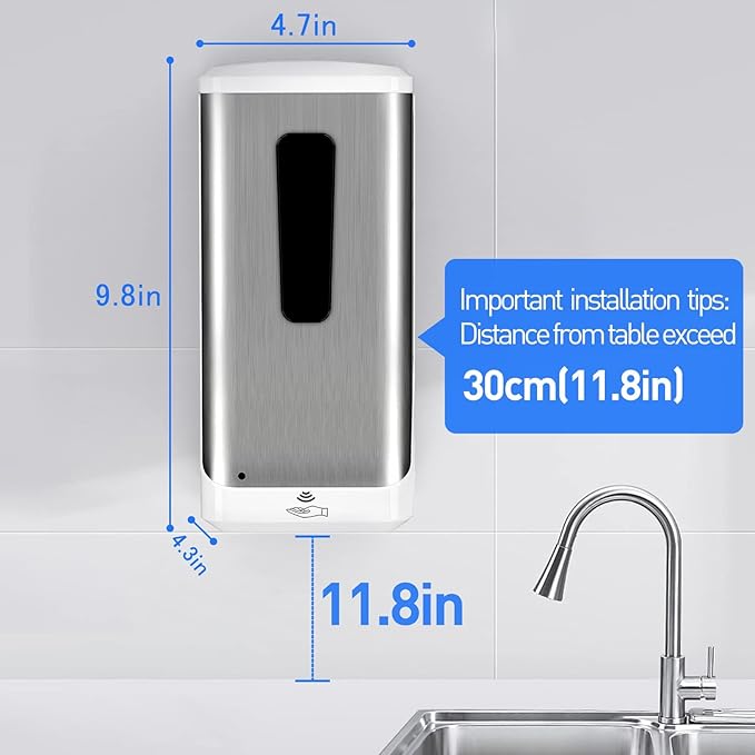 Automatic Hand Sanitizer Dispenser, Jewaytec 1000ML Wall Mounted Stainless Soap Dispenser Touchless Auto Liquid Dispenser for Office, Home, Restaurant