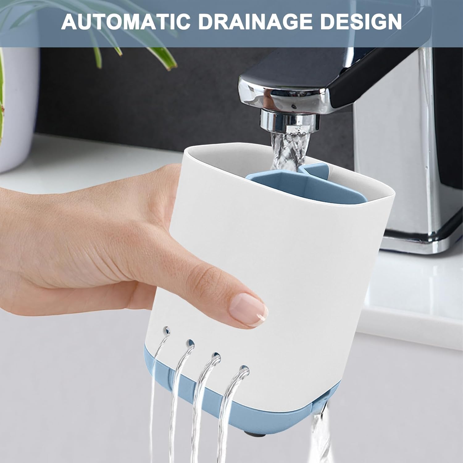 Toothbrush Holder for Bathroom,Plastic Detachable for Easy Cleaning Multi-Functional Storage,3 Slots Anti-Slip Electric Toothbrush and Toothpaste Organizer Caddy for Bathroom Vanity,Countertop (Blue)