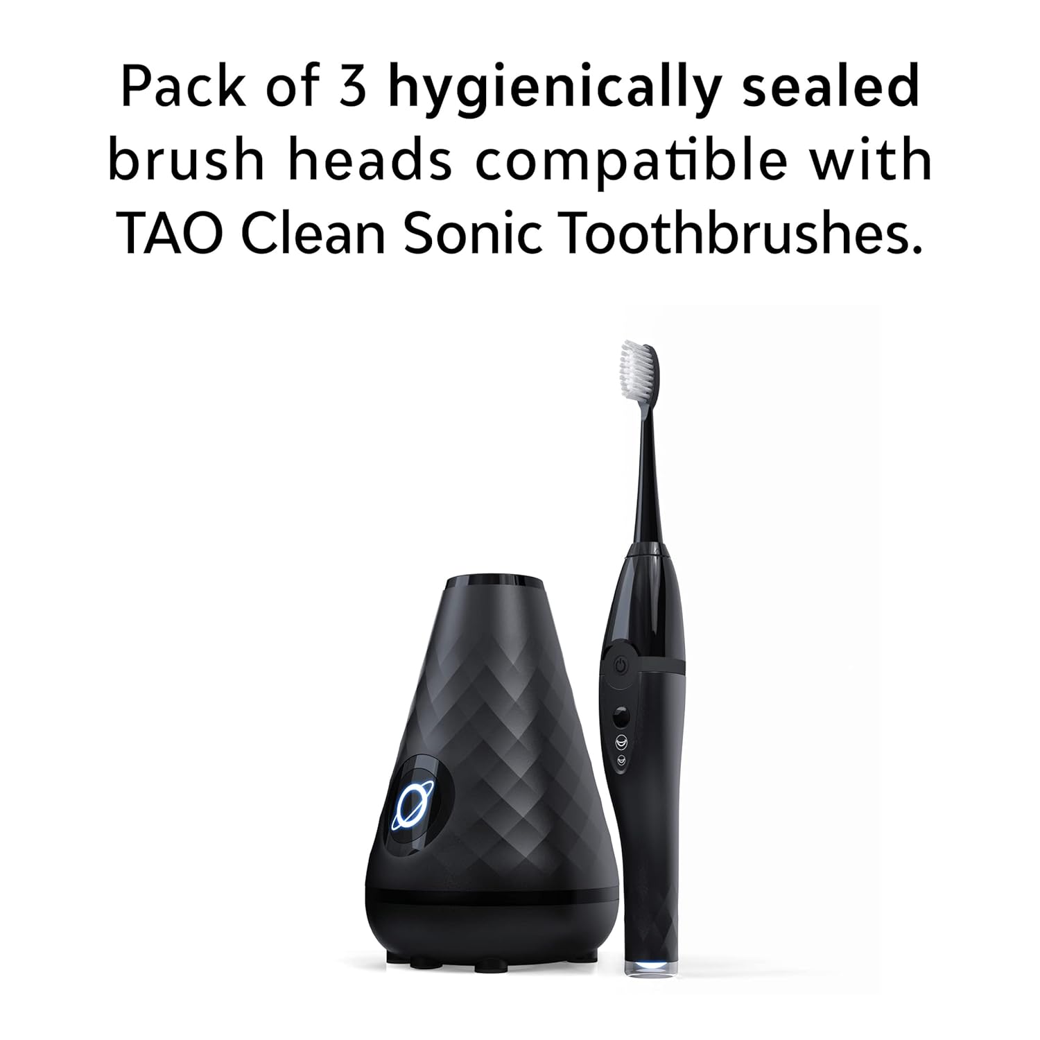 TAO Clean Umma Diamond Sonic Toothbrush Replacement Heads (3-Pack) – Replacement Heads for the TAO Clean Electric Toothbrush and Docking Station, Black