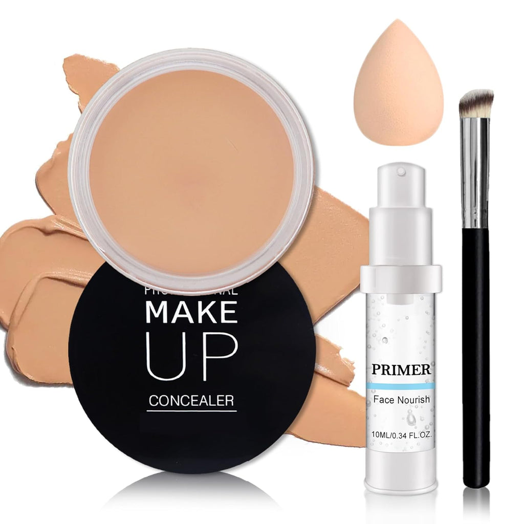 Under Eye Concealer for Dark Circles with Primer,Pot Concealer Full Coverage Tattoo Cover up Makeup,Nourishing and Moisturizing,Cruelty-free（03 Netural）