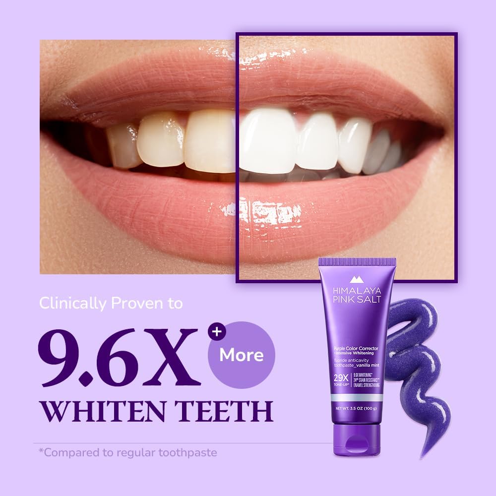 HIMALAYA PINKSALT Purple Whitening Toothpaste - Teeth Whitening, Deep Stain Remover with Fluoride, Plaque Remover, Appropriate for Sensitive Teeth, Peroxide Free - Vanilla Mint, 3.5 oz (3 Packs)