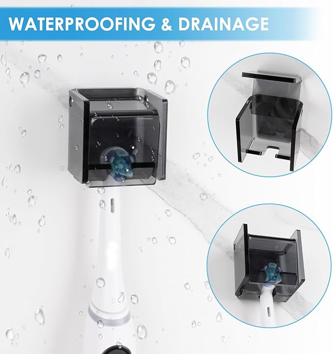 2 PCS Toothbrush Holder Wall Mounted with Cover for Bathroom, Self Adhesive Toothbrush Storage Organizer for Shower, Mini Toothbrush Hanger Rack for Dorm, Cabinet