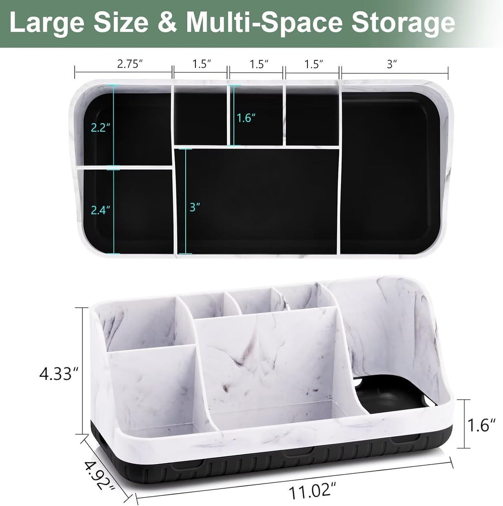 Marble Bathroom Countertop Organizer - Detachable 7 Slots Kids Electric Toothbrush and Toothpaste Holde Drainage for Bathroom Accessories Organization Counter Vanity Storage, Black