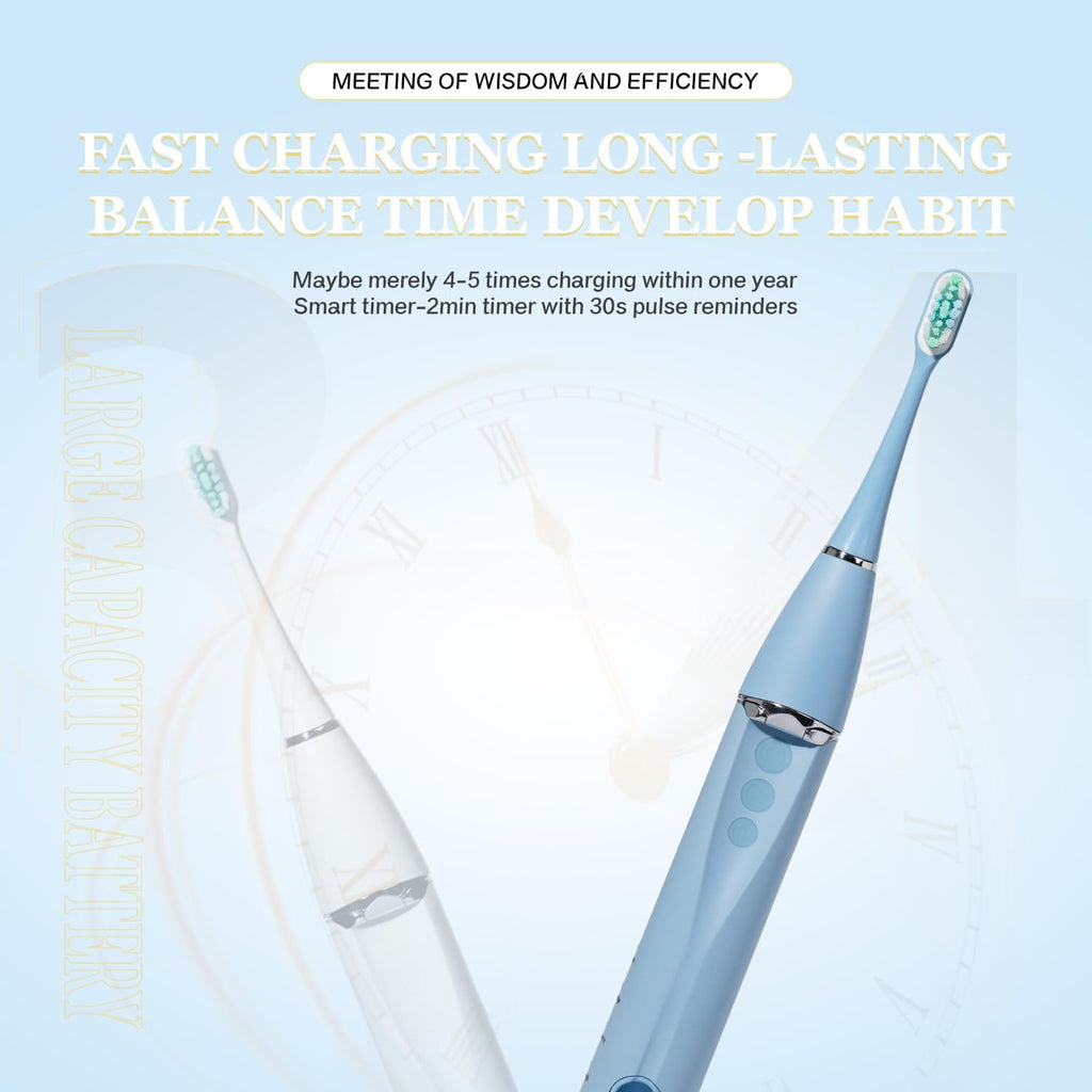 Foldable Electric Toothbrush for Adults – Dual UV Sanitization, 272 Sonic Modes, USB-C Rechargeable, 4 Brush Heads, Leather Travel Case, Portable Blue Toothbrush