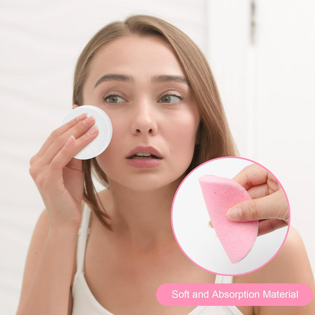 120 Pcs Facial Sponge Compressed, Luxiv Face Cleansing Sponge Estheticians Compressed Makeup Facial Sponge Round Wash Face Sponges for Women Compress Exfoliating Removal Sponge (White+Pink)