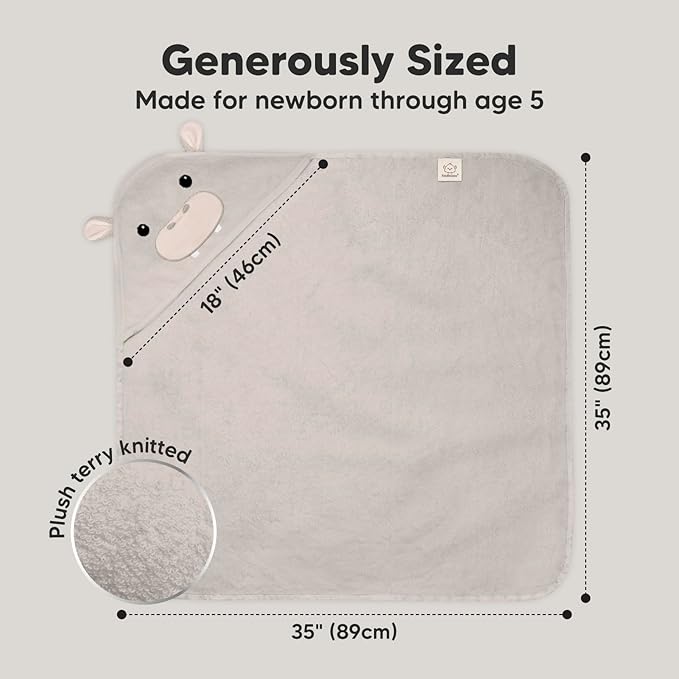 KeaBabies Hooded Baby Towel for Newborn - Viscose Derived from Bamboo Large Baby Bath Towels with Hood for Boys, Girls, Toddler, Extra Absorbent & Soft Newborn Bath Essentials (Hippo, Regular)