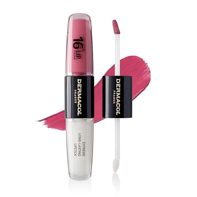 Dermacol NEW 16-Hour Lip Colour, Highly Pigmented Glossy Lip Stain, Two-Phase Lip Plumper Gloss, Kissproof Lip Makeup Products with Matte and Glitter Finish, n.16
