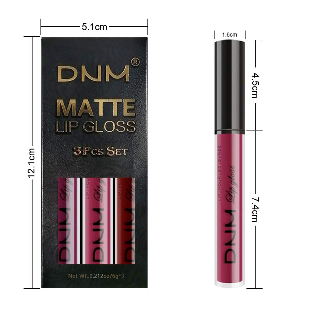 AMY'S DIARY 3Pcs Dark Red Purple Matte Liquid Lipstick Sets, Matte Lipstick Lip Stain Long Lasting 24 Waterproof Lip Gloss Gift Set Matt Lipsticks Set for Women Lippies (Set01)
