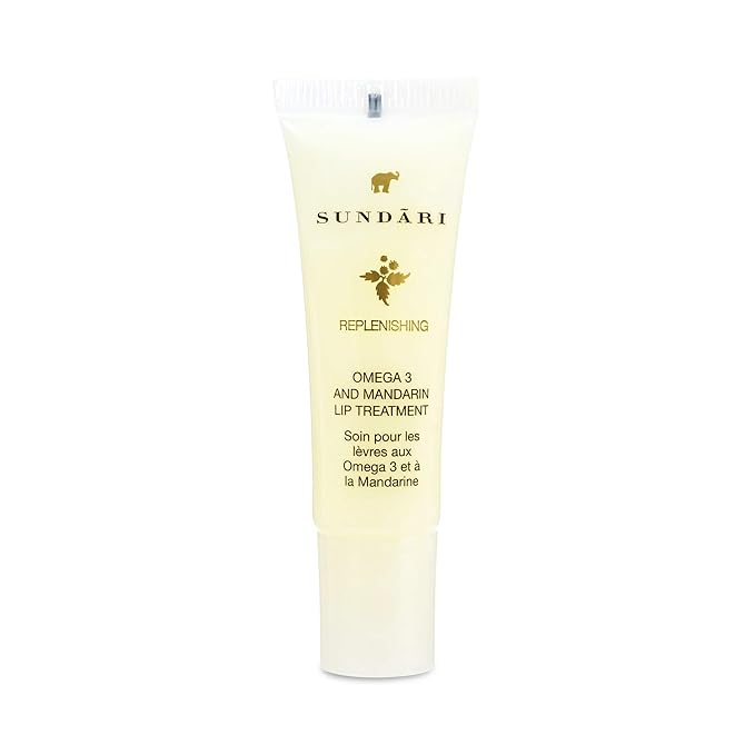 SUNDARI Omega 3 and Mandarin Lip Treatment, 0.42 Fl Oz, Hydrating Lip Balm for Dry, Chapped Lips, Nourishes, Soothes, and Heals Lips, Reduces Lines