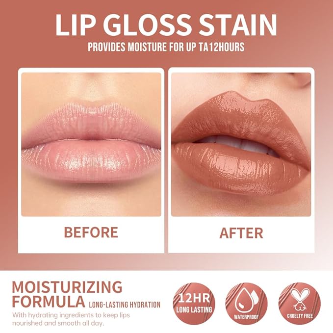 Lip Stain Hydrating High Shine – Lightweight Non-Sticky Glossy Lip Tint, Mirror Shine Moisturizing Lip Makeup for Plump & Full Lips, Long-Lasting Rich Color Lip Glaze, Soft Smooth Lip Gloss 06#