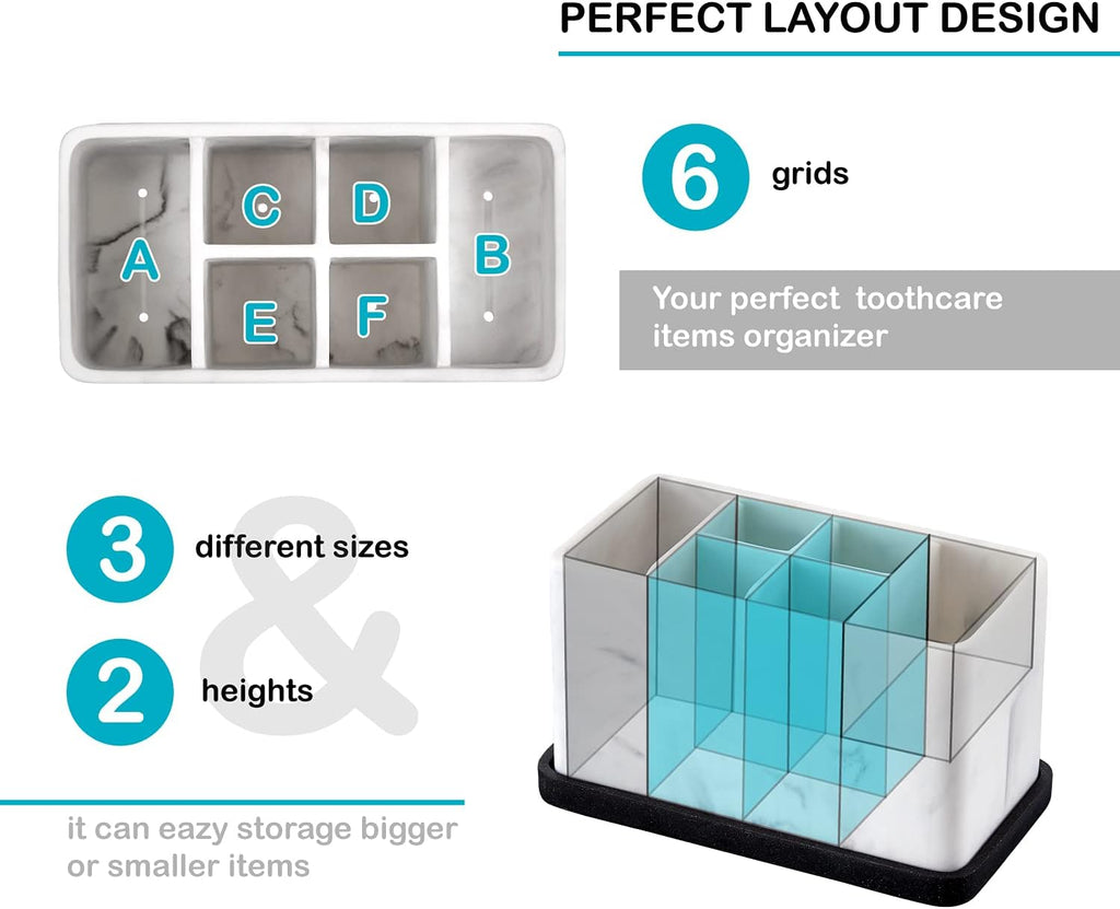 ZCCZ Marble Look Toothbrush Holder for Bathroom Countertop Organizer, Holds Toothpaste, Dental Floss, Razor, Comb, Makeup Brushes, and More, Stylish Bathroom Accessory for Tooth Brushing Essentials