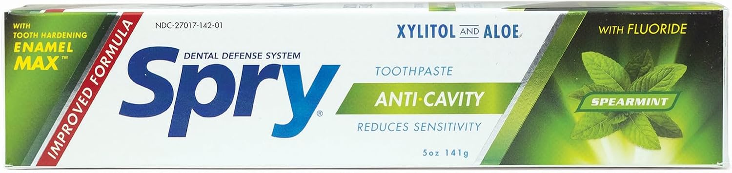 Spry Xylitol Toothpaste with Fluoride, Natural Spearmint, Anti-Cavity, 5 oz (3 Pack)