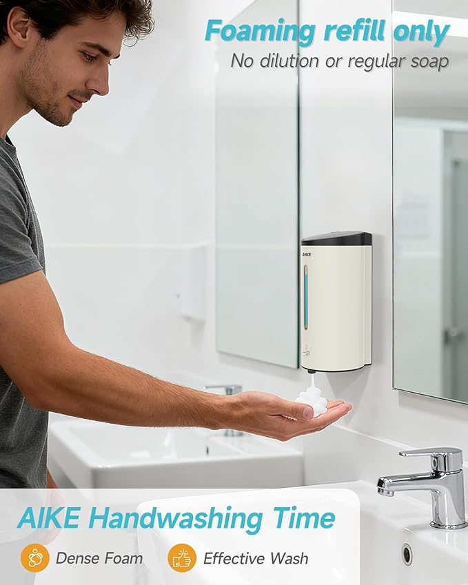 AIKE Wall Mount Automatic Foam Soap Dispenser 25 OZ Commercial Large Capacity Stainless Steel Model AK1205FA(Matte White)