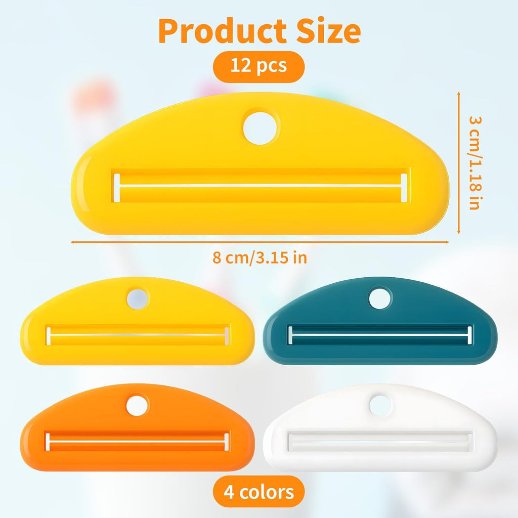 12 Pcs Toothpaste Squeezer, Plastic Toothpaste Tube Squeezer Tool, Hanging Toothpaste Saver Squeezer Clip for Toothpaste Cream Cosmetics Facial Cleanser Pigment and Paint (4 Colors)