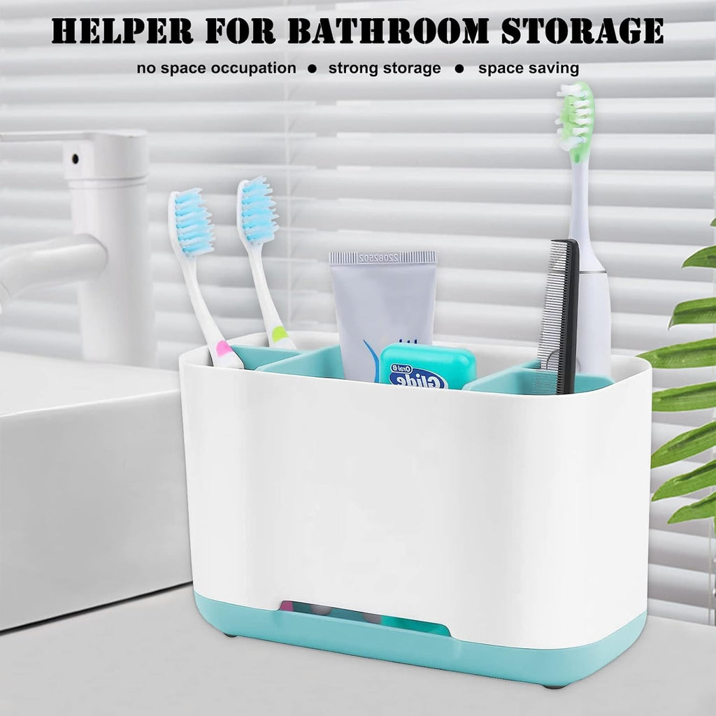 Toothbrush Holder with Anti-Slip,Plastic Detachable for Easy Cleaning Multi-Functional Storage,Large Electric Toothbrush and Toothpaste Organizer Caddy for Bathroom Vanity,Sink,Countertop (Blue)