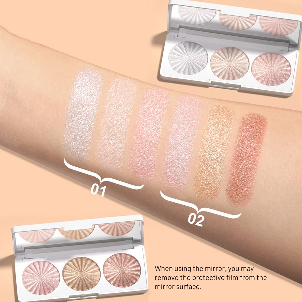 Pink Pearl Golden Champagne Bronze Rose Shimmer Glitter Highlighter Highlight Makeup Contour Powder,Glitter Face Illuminator Highlighter, Illuminator Make Up (Sunset Radiance Trio)