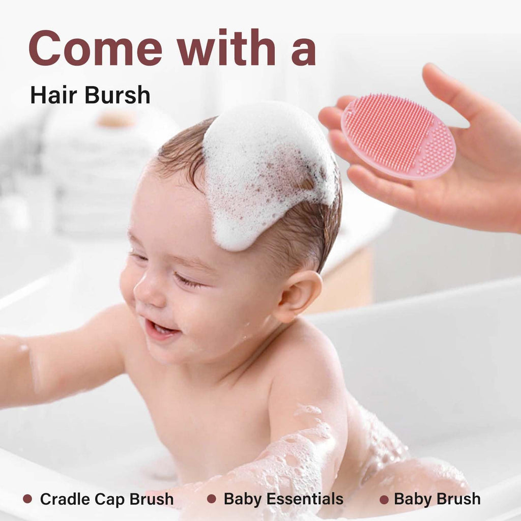 mandoo Baby Bath Rinse Cup - Food Grade Silicone - Shampoo & Body Washing Rinser Cup for Kids with Easy Grip Handle to Rinse Baby Shampoo and Soap - Baby Essentials (Mint+Brush)