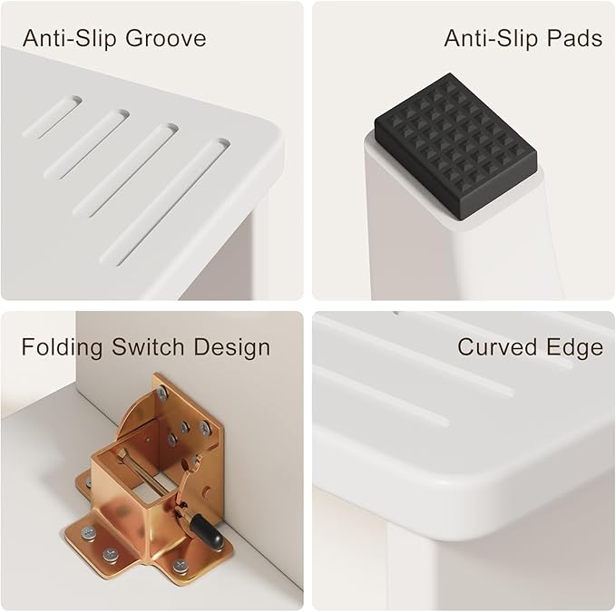 2 Pcs Foldable Toilet Stool Squat Adult, Portable Squatting Potty Stool for Travel, Wood Poop Stool for Adults & Kids, Toilet Steps for Bathroom, White