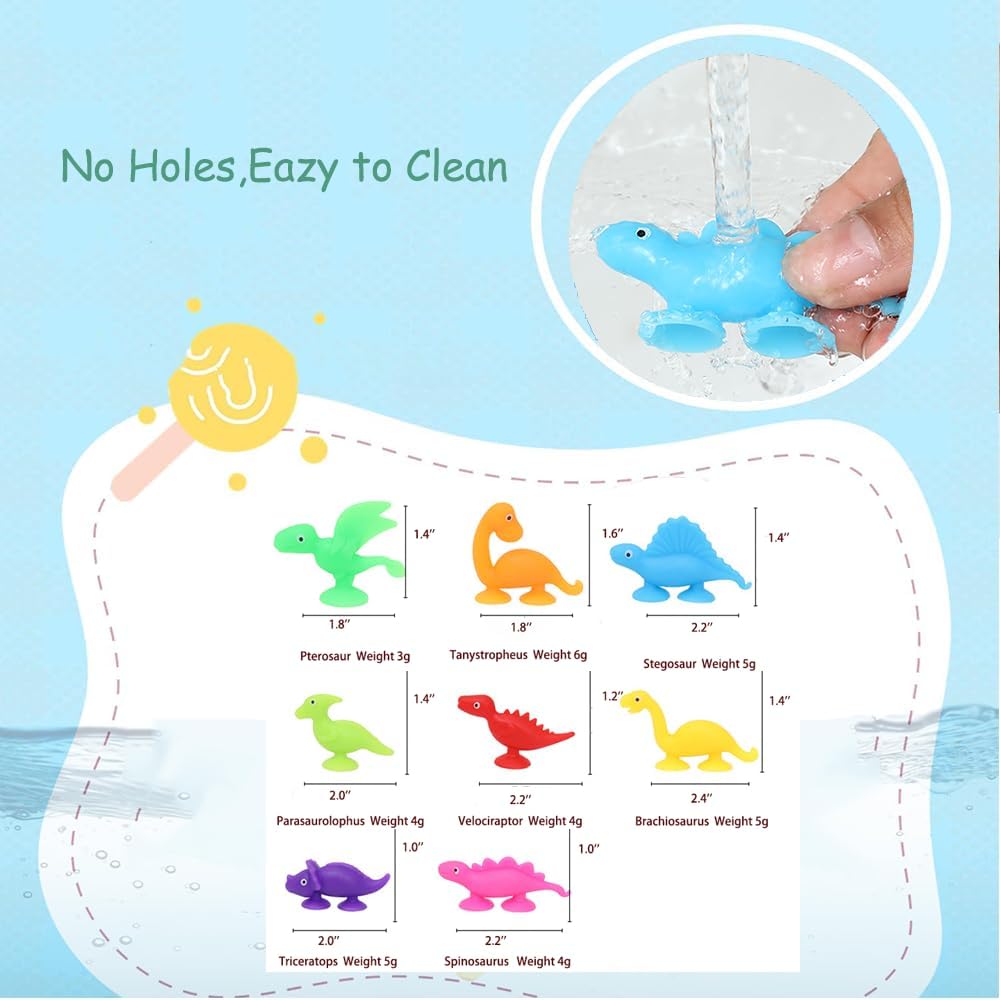 16 PCS Suction Cup Toys Bath Toys Party Favor for Kids ,Dinosaur Silicone Sucker Toys No Hole Bathtub Shower Toys Travel Toys Window Toys for Toddlers Boys Girls