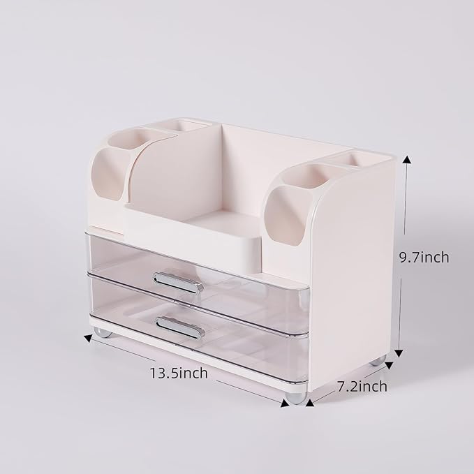 Makeup Organizer, Desk Organizer with 2 Large Drawers, Cosmetics Storage Box for nail polish,Lipstick, Brushes, Jewelry, Skincare, Bathroom Organization Boxes