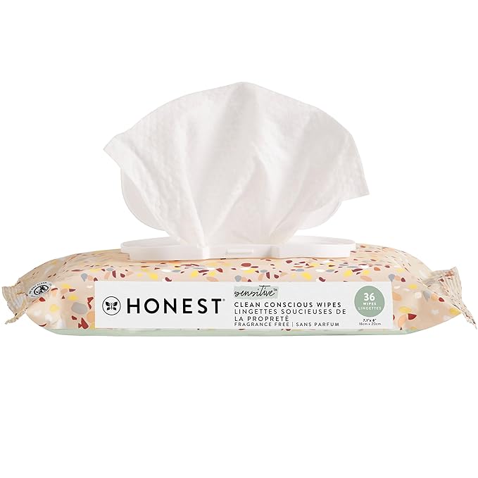 The Honest Company Clean Conscious Multi-Use Wipes Hypoallergenic and Unscented for Sensitive Baby Skin Over 99% Water Compostable Plant Based Terrazzo 36 Count