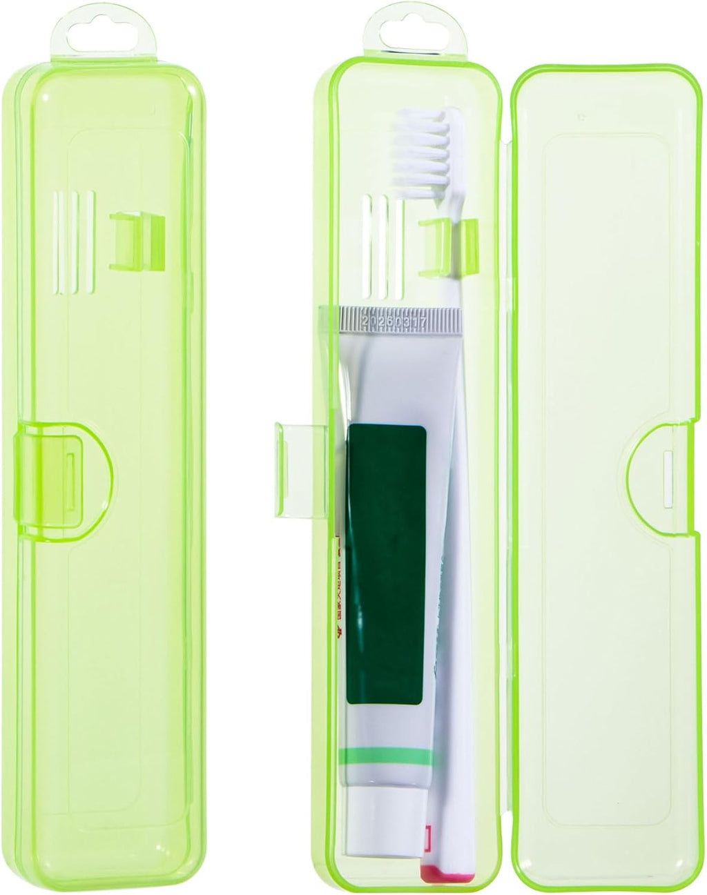 Toothbrush Case Holder 2 Pack, Clear Green Toothbrush Travel Case Travel Size Plastic Toothbrush Holder Toothpaste Storage Container Portable for Traveling, 7.87 x 1.85 x 1.18”