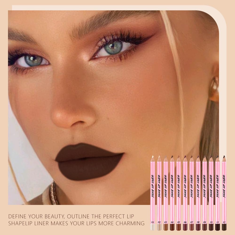 12Pcs Lip Liner Pencil Set - Matte Lip Combo for Women, Waterproof & Smudgeproof, Precise Lip Shaping & Sculpting, Includes Sharpener, Assorted Colors Set B