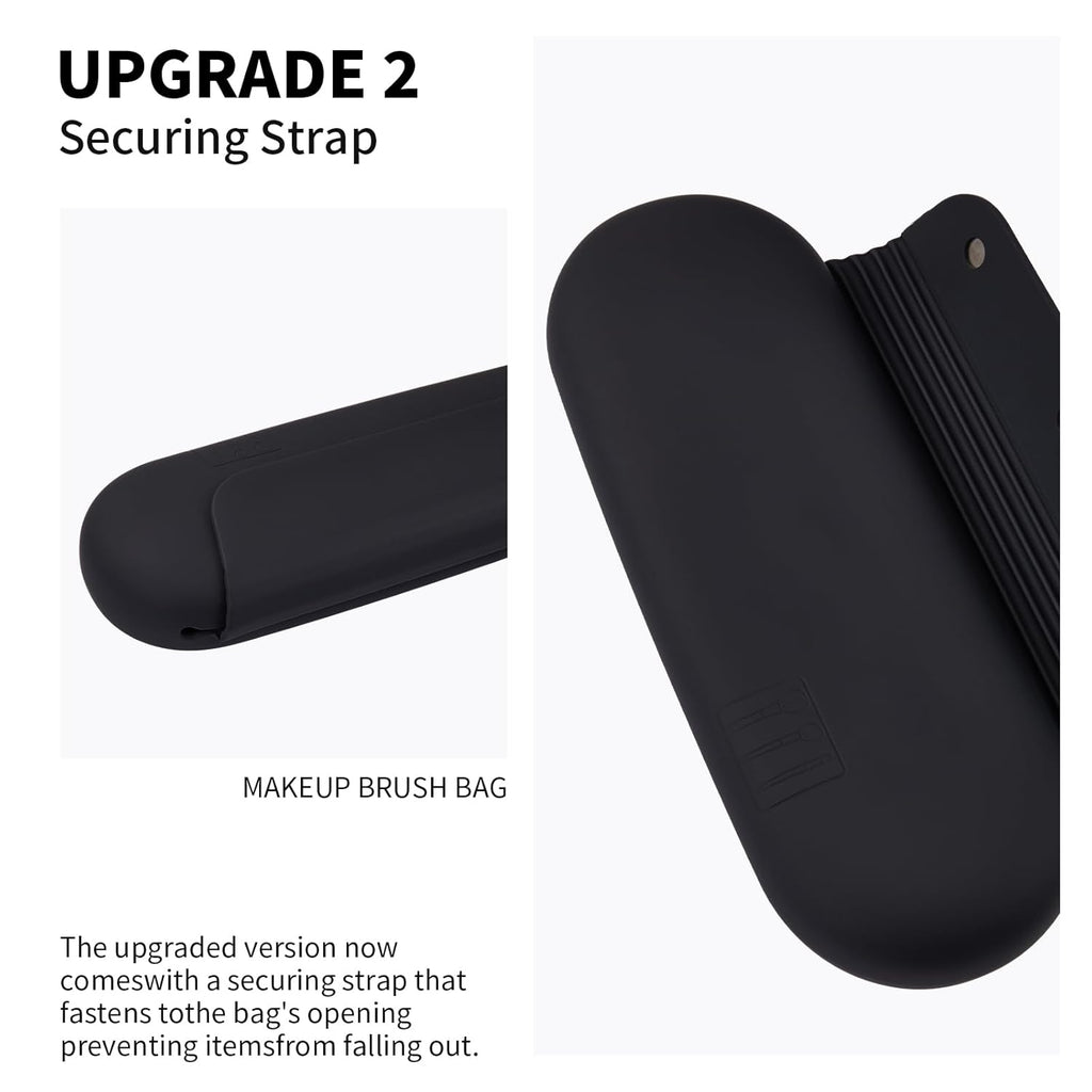 Silicone Makeup Brush Holder Travel Cosmetic Bag：Soft Portable Cosmetic Face Brushes Holder with Upgrade Anti-Fall Out Magnetic Closure, Large Travel Makeup Brush Case - Black