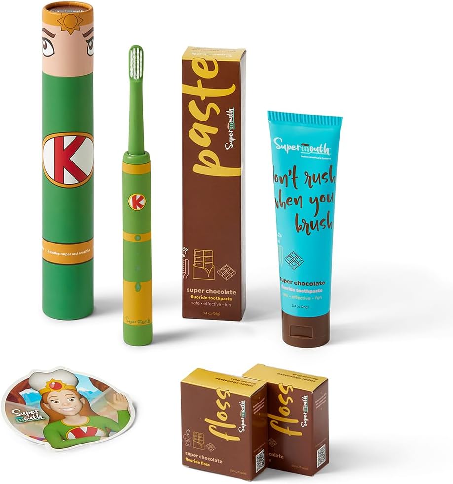 SuperMouth Smile Sidekick Sonic Toothbrush for Kids – Rechargeable, 3 Brushing Modes, Ultra-Soft Bristles, 2-Min Timer, Replaceable Brush Head – Includes Augmented Reality Sticker to Teach Brushing