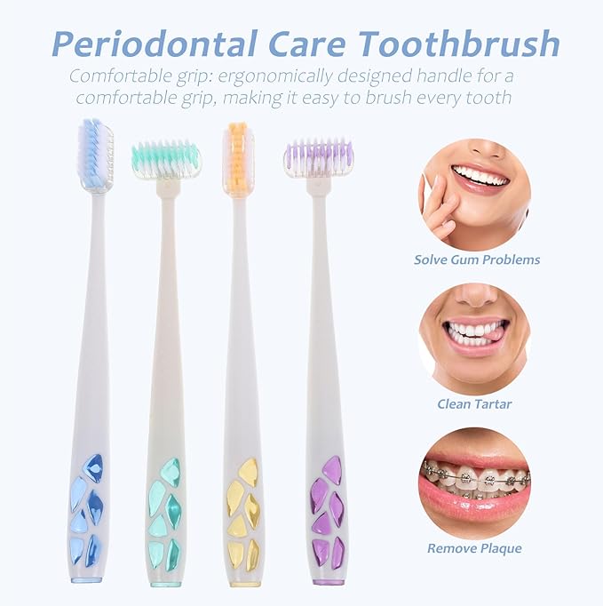 4pcs Shaped Toothbrush Soft Luxury Bristles with Rotating Head for Deep Cleaning Gentle Sensitive Gums Family Pack for Daily Oral Care