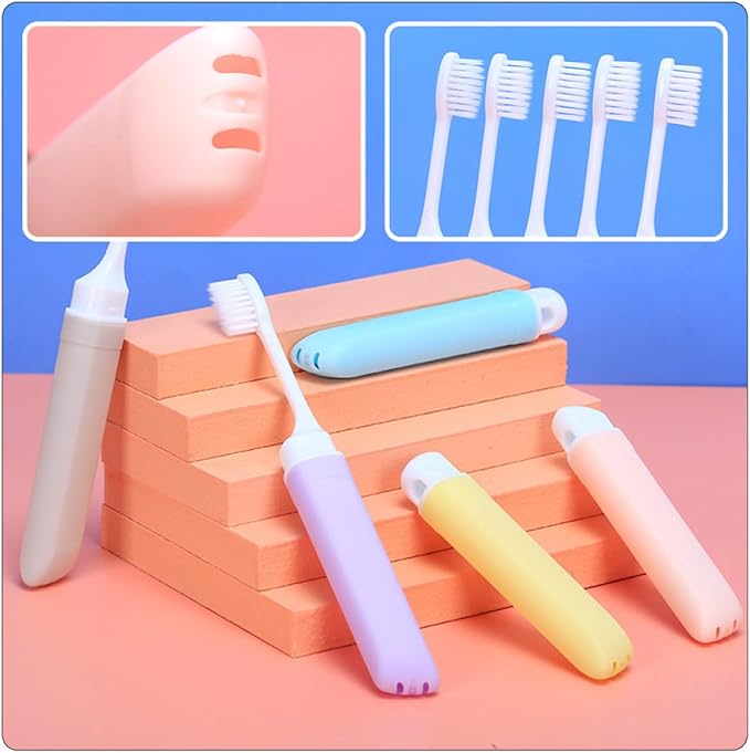 5Pcs Folding Toothbrush with Soft Bristles Ergonomic Grip Convenient Portable Travel Teeth Brush for Home Camping and Daily Use in Random Macaron Colors Random Color