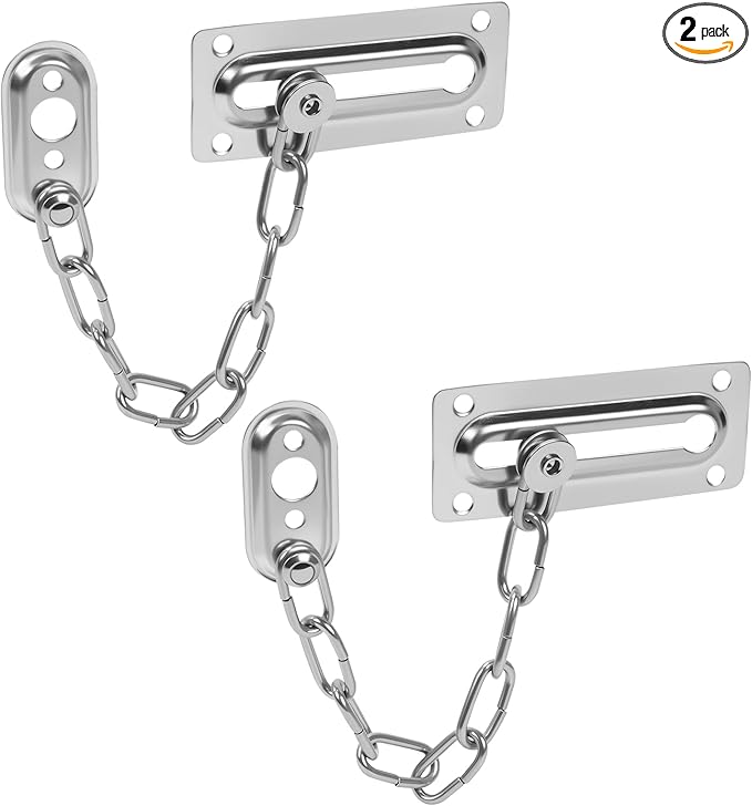 2 Pack Door Chain Lock, Heavy Duty Stainless Steel Locks for Inside Door, Durable and Rust-Proof, Child and Pet Safety Lock for Bedroom, Apartment, Hotel