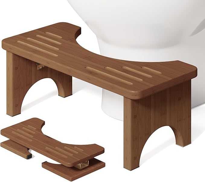 Toilet Stool Poop Stool, Collapsible Squatting Potty for Adults & Kids, Wooden Bamboo Step Stool for Bathroom, 7 Inch Height Foldable Pooping Toilet Foot Stool, Brown