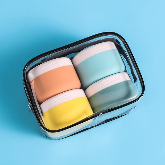 Travel Containers for Toiletries, Silicone Cream Jars BPA-Free, Leak-proof 2oz Travel Size Containers, Portable Size Silicone Jars with Lid for Cosmetic Face Hand Body Cream (4 Pack)