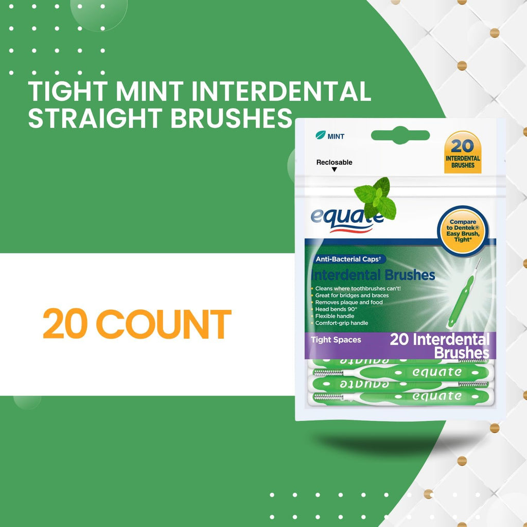 Ultra Tight Interdental Brushes for Tight Teeth Dental Picks for Plaque Removal Safe for Braces & Dental 20ct - Tight Mint Interdental Straight Brushes, Tight Bristles, 20 Count (01)