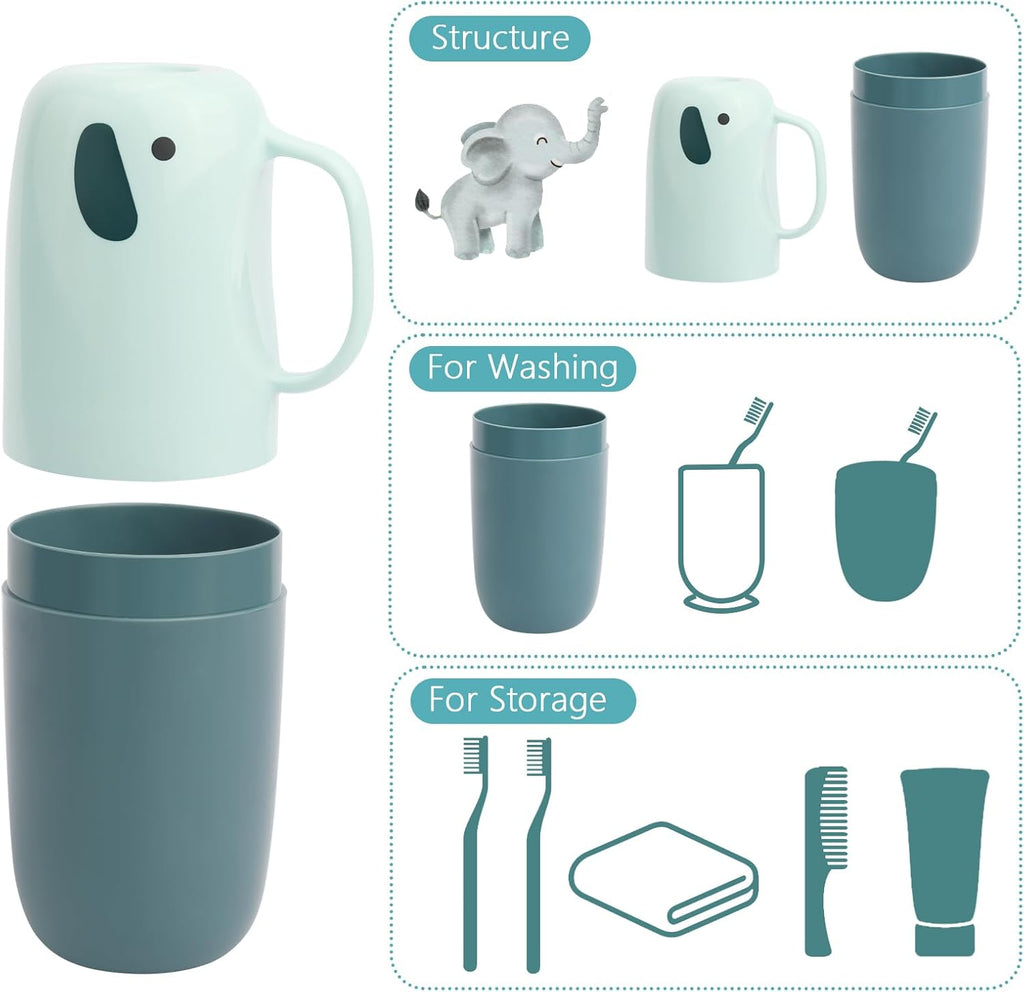 Toothbrush Travel Case, Removable and Portable Toothbrush Holder Cup, Use for Travel, Hiking,Camping, School, Bathroom, Cute and Playful Elephant Styling for Kids and Teens (Blue)