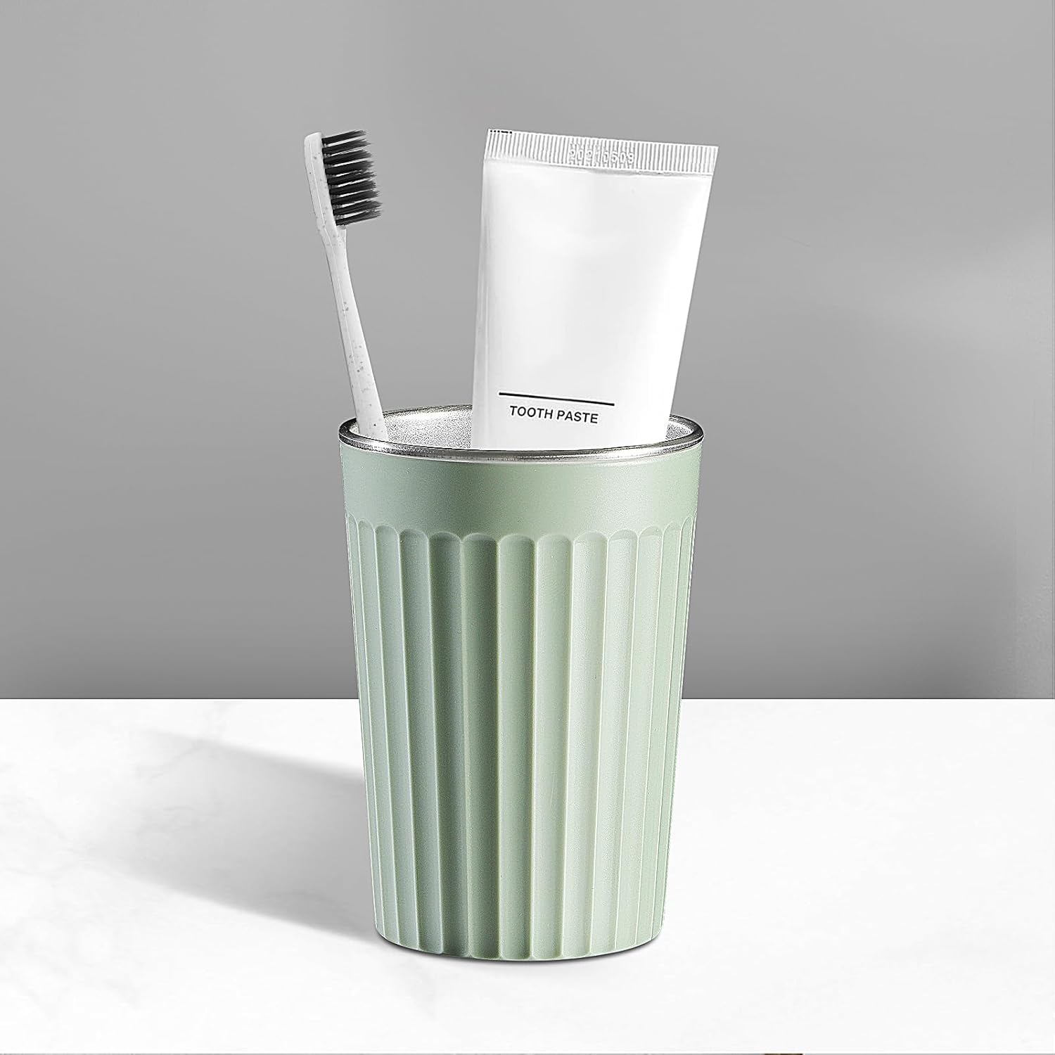 Toothbrush Holder for Bathroom-12oz Unbreakable Stainless Steel Bathroom Cup,Easy to Clean Toothbrush Cup, Reusable Bathroom Tumbler Cups for Home/School/Office(3" x 4.5") (Green)